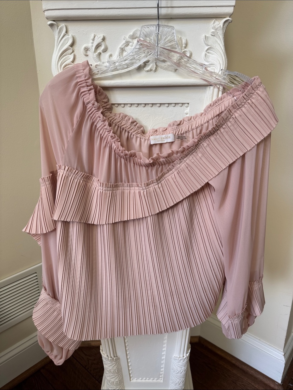 Ramy Brook Dusty Pink Pleated Off-Shoulder Blouse